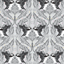 TULA PINK GRAYWORK - HUFFIN & PUFFIN - WHISPER